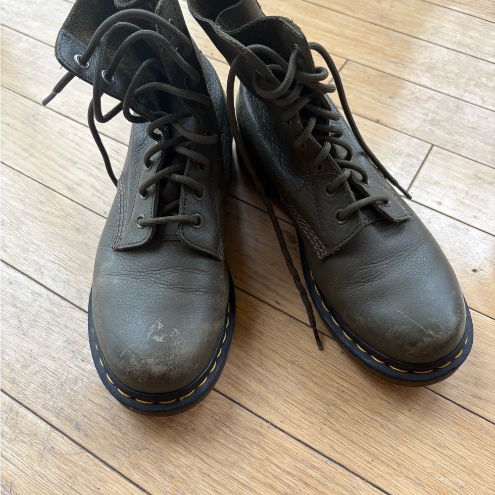 Dr. Martens Green Leather Combat Boots